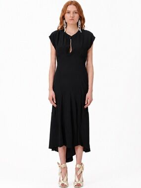 N°21 Silk Blend Gathered Asymmetrical Midi Dress Black IT 42 US 6 NWT